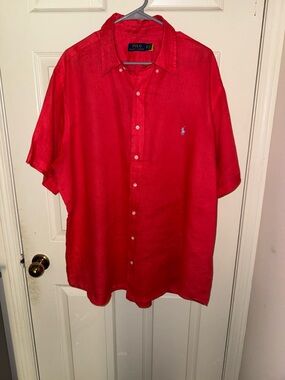 Polo Ralph Lauren Lightweight Linen Shirt 1XB Big Red Button Up Blue Pony.